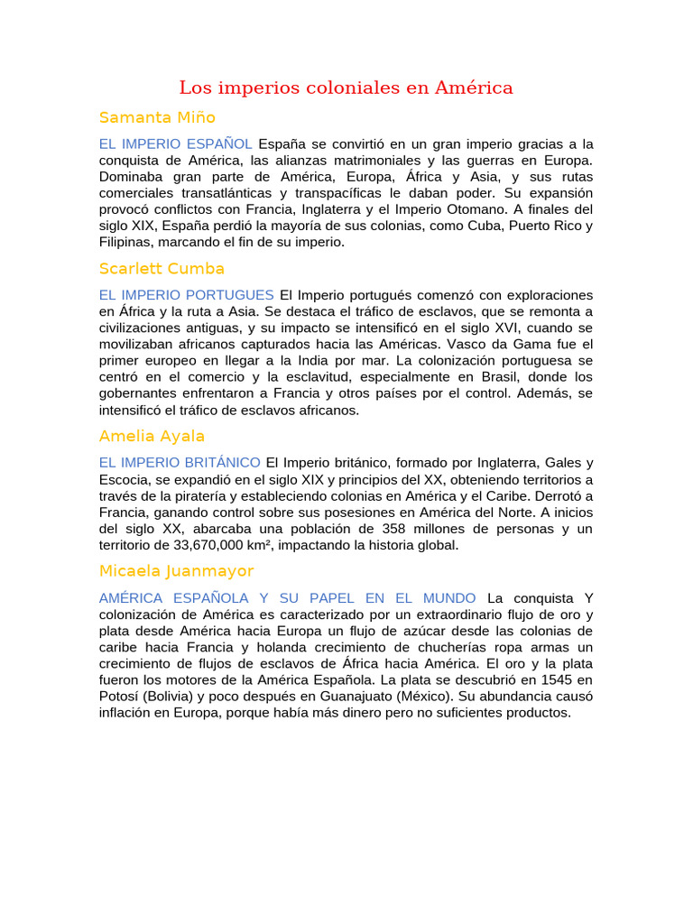 Imperios coloniales en América: historia y impacto | PDF