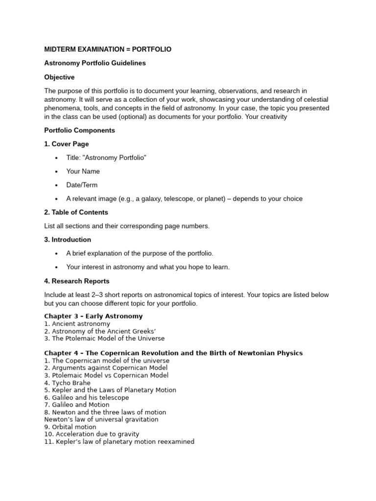 Midterm Examination Portfolio | PDF | Stars | Solar System