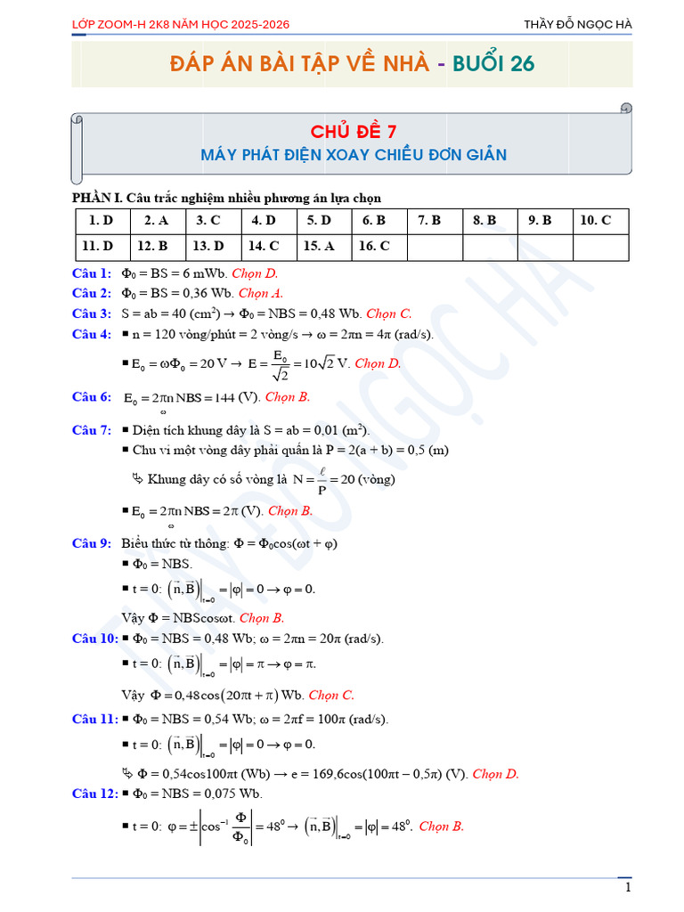 Đáp Án BTVN b26 Zoom-H 2k8 2025-2026 | PDF
