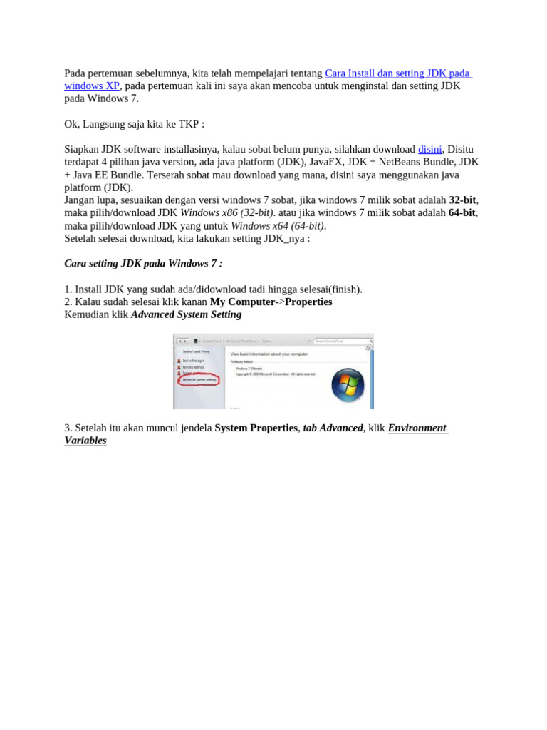 Instalasi JDK di Windows 7 Langkah Mudah | PDF