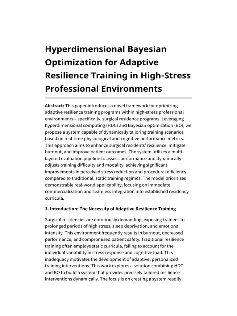 Hyperdimensional Bayesian Optimization For Adaptive Resilience Training ...