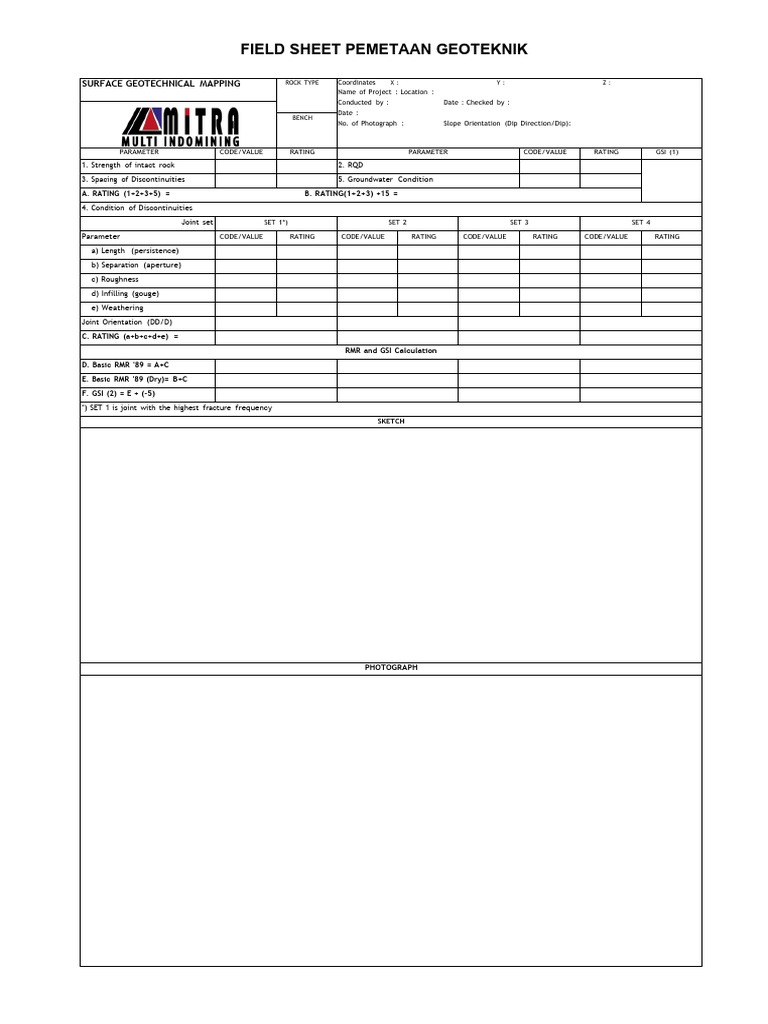 Geotechnical Mapping Field Sheet | PDF