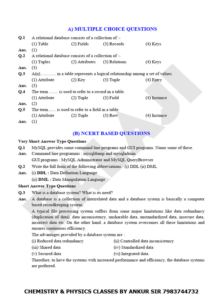 Relational Database Concepts Quiz | PDF | Relational Database | Databases
