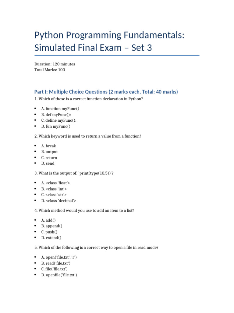 Python Programming Exam: MCQs & Tasks | PDF | Computer Programming | Chess