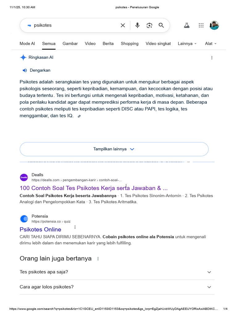 Psikotes - 1 | PDF