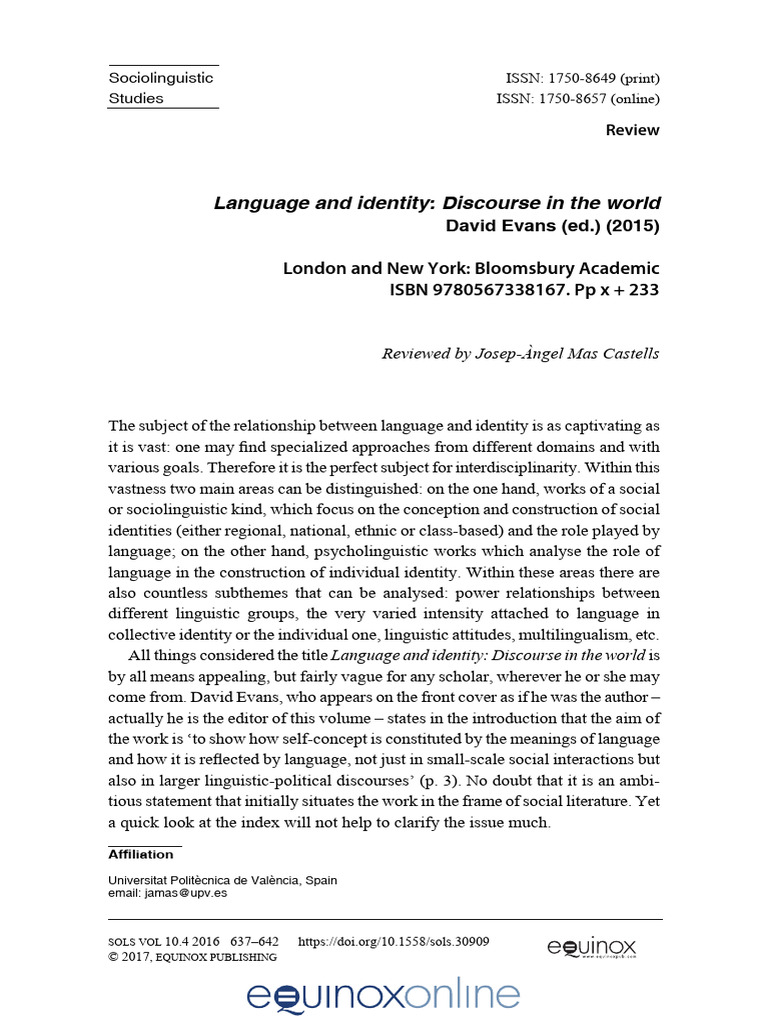Language and Identity in Discourse Studies | PDF | Language Education ...