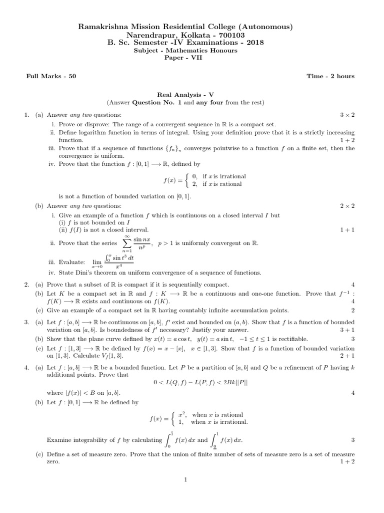 Mathematics Honours Exam Paper 2018 | PDF | Compact Space | Function ...