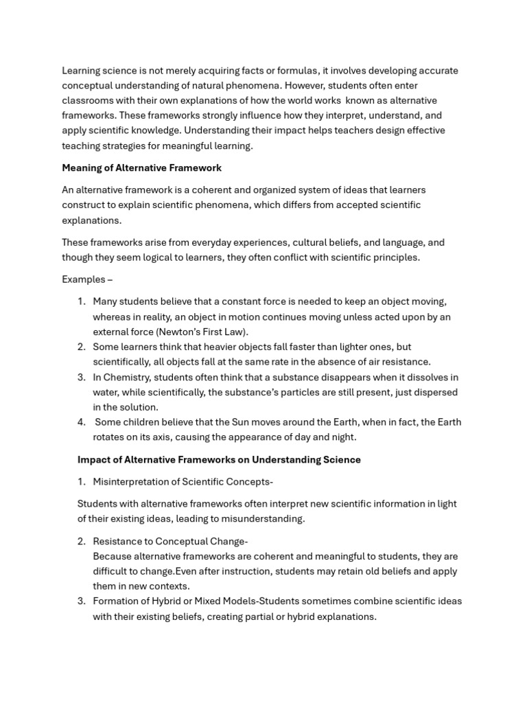 Understanding Alternative Frameworks in Science | PDF | Learning ...