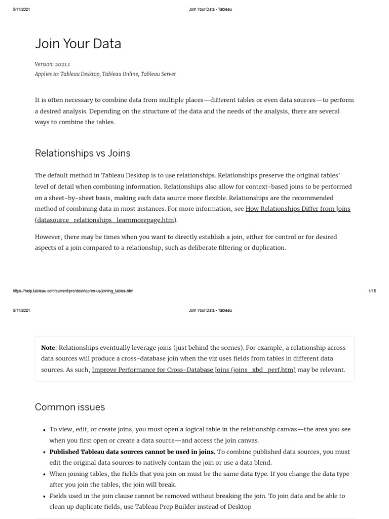Tableau Data Joining Techniques | PDF | Table (Database) | Databases