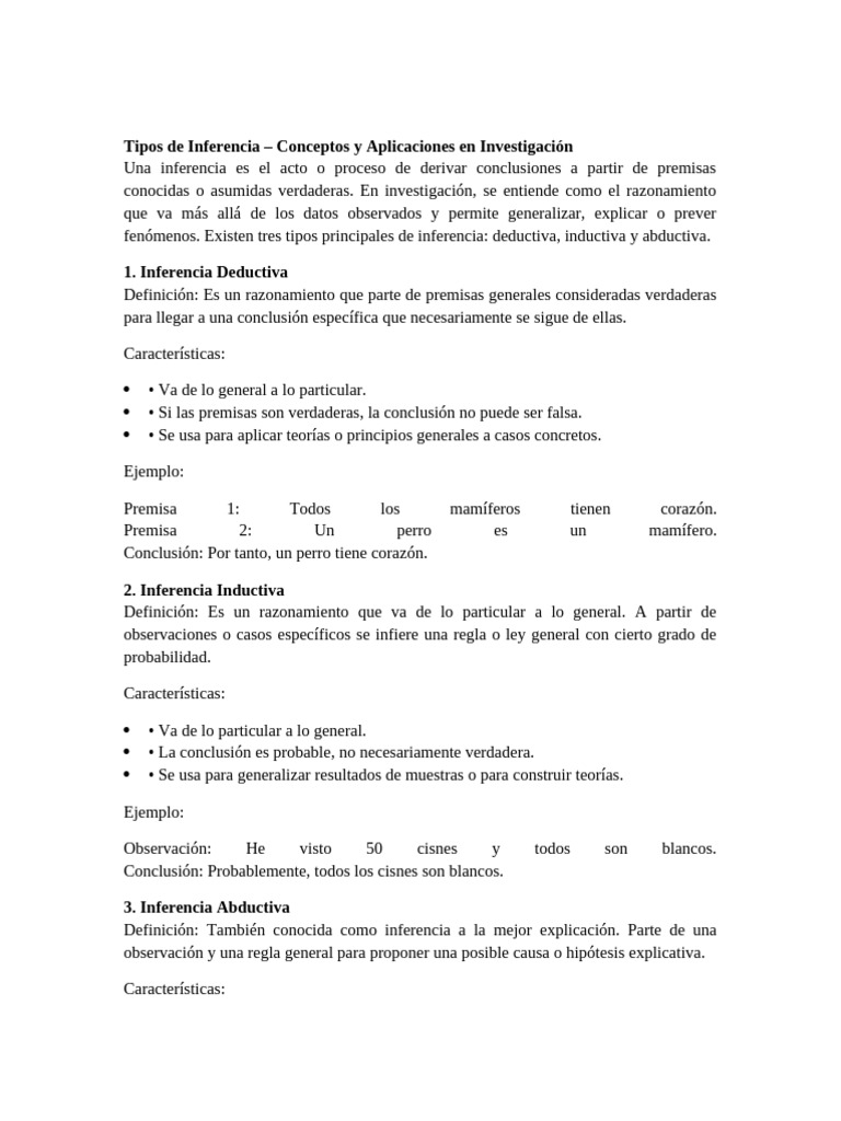 Tipos de Inferencia Investigacion | PDF | Inferencia | Razonamiento ...