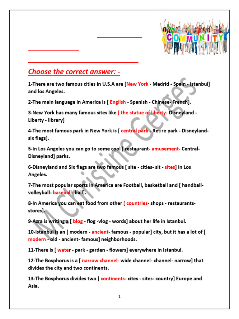 Community and Culture Quiz for Kids | PDF