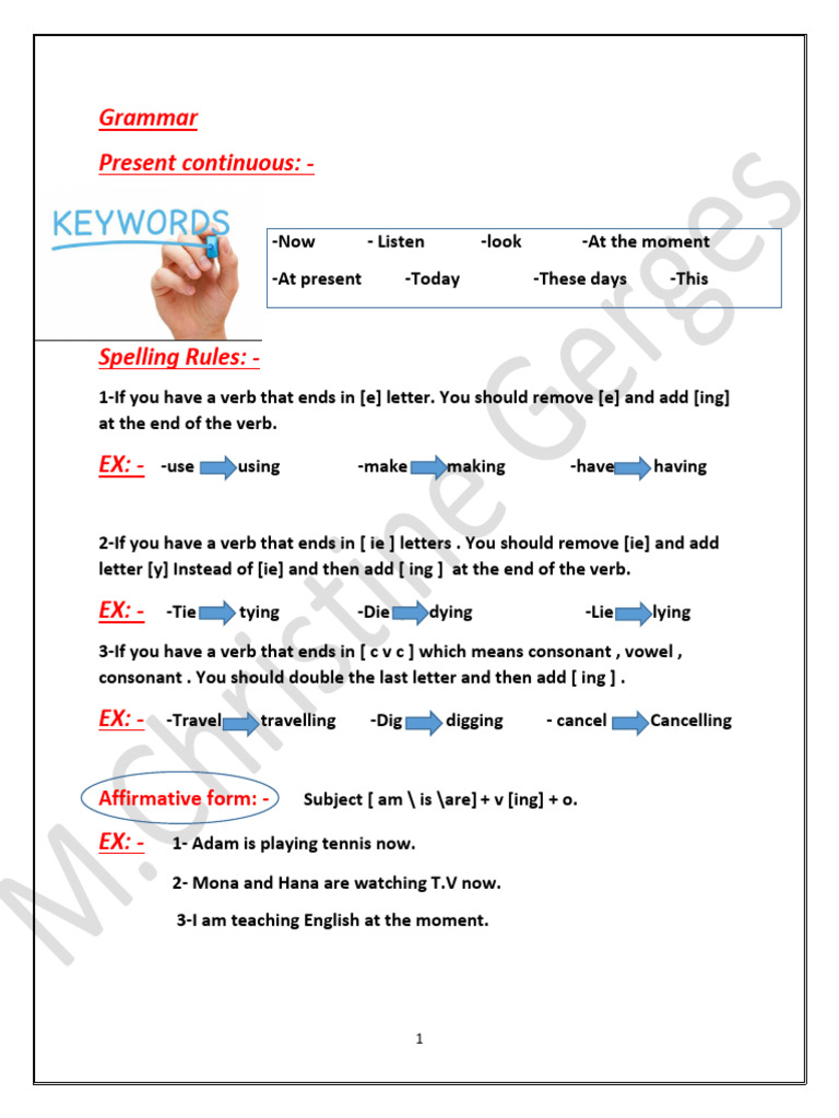 Present Continuous Grammar Guide | PDF | English Language | Languages