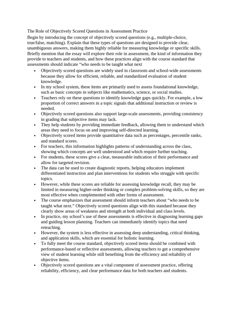 Role of Objectively Scored Questions in Assessment | PDF | Educational ...