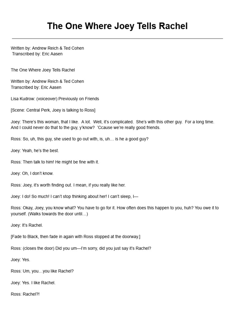 Joey Confesses Feelings for Rachel | PDF | Friends