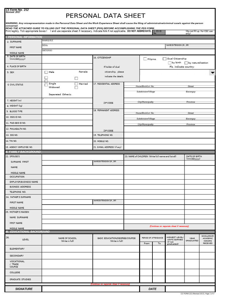 CS Form No 212 Revised Personal Data She | PDF | Justice | Crime & Violence