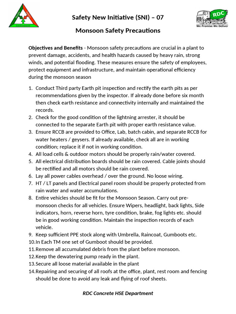 Monsoon Safety Precautions Guide | PDF