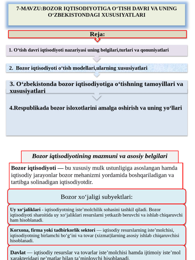 7-Mavzu Bozor Iqtisodiyotiga O'tish | PDF