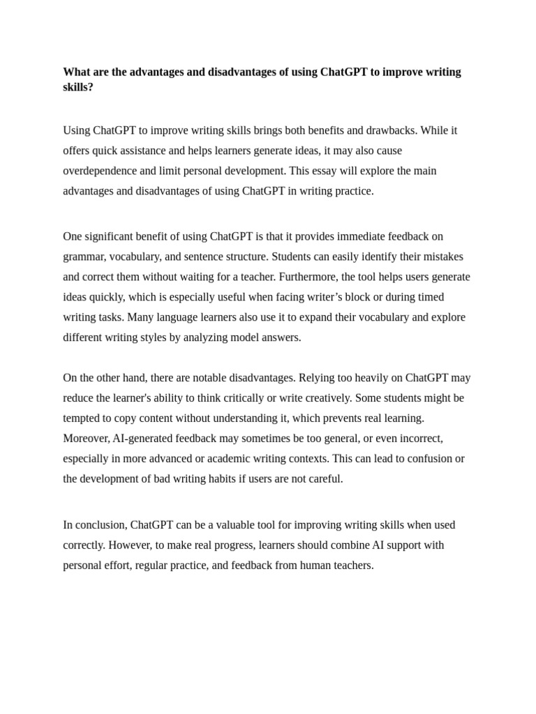 Pros and Cons of Using ChatGPT for Writing | PDF