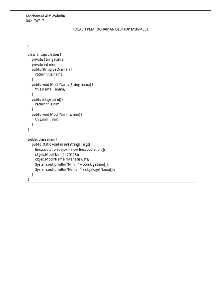 Contoh Kode Encapsulation dan Overloading | PDF
