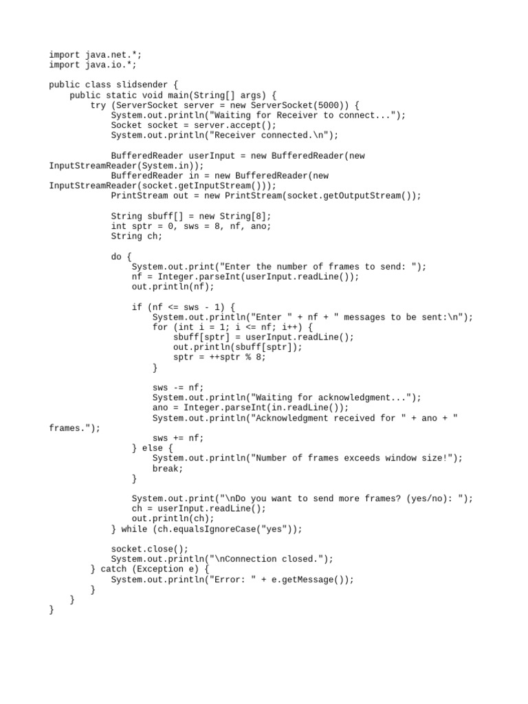 Java Sliding Window Frame Sender | PDF