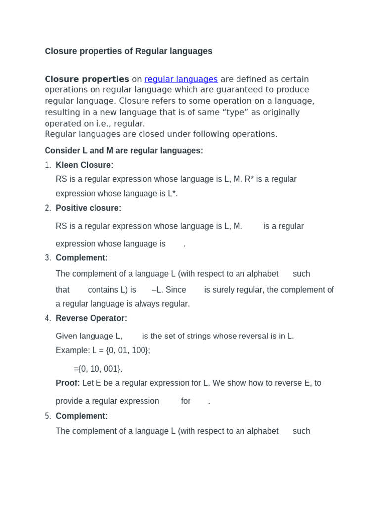 Closure Properties of Regular Languages | PDF | Automata Theory ...