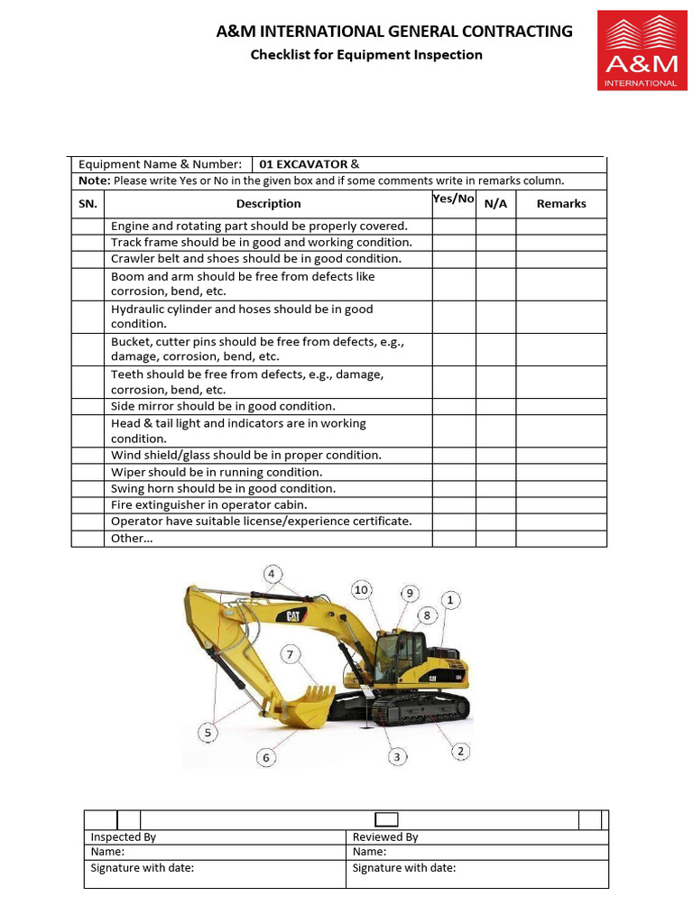 Equipment Inspection Checklist Template | PDF | Crane (Machine ...