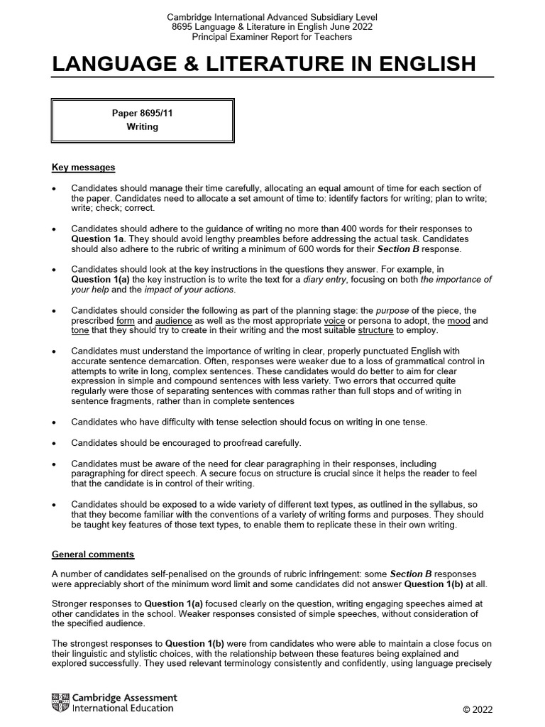 Cambridge AS Level English Exam Report | PDF | Essays | Linguistics