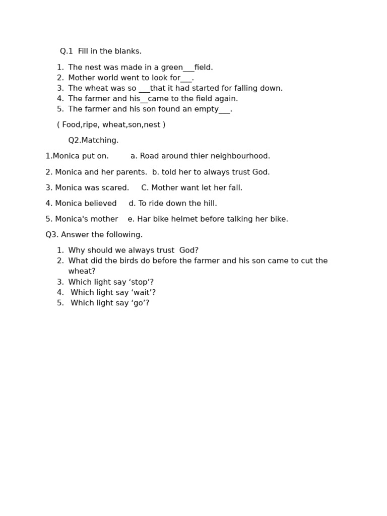 Fill in the Blanks and Matching Exercises | PDF