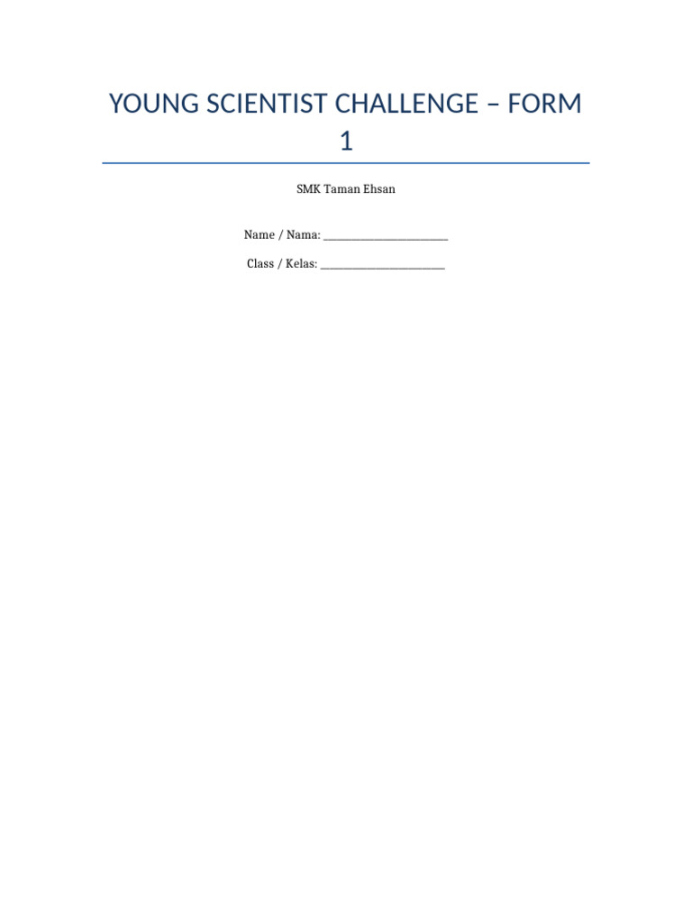Young Scientist Challenge Form1 SMK Taman Ehsan | PDF | Physical ...