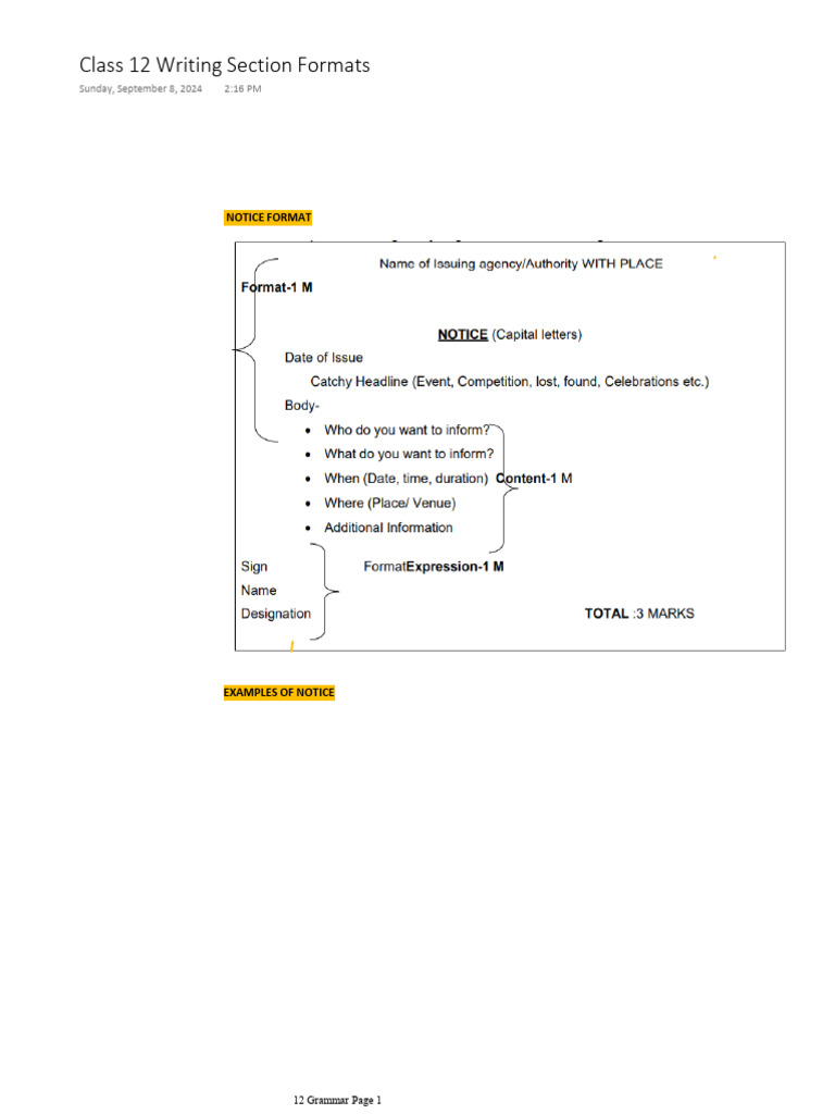 Class 12 Writing Formats Guide | PDF