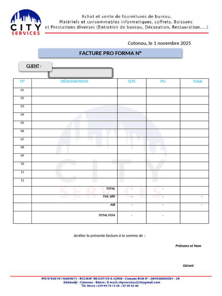 Facture Pro Forma Cotonou 2025 | PDF