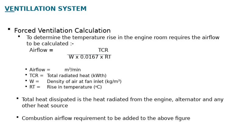 Engine Room Ventilation Calculations | PDF