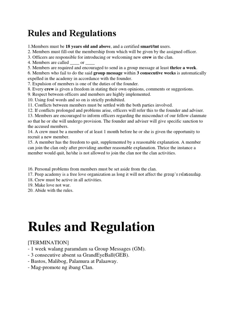 TEXTER CLUB Rules and Regulations | PDF | Virtue | Government Information