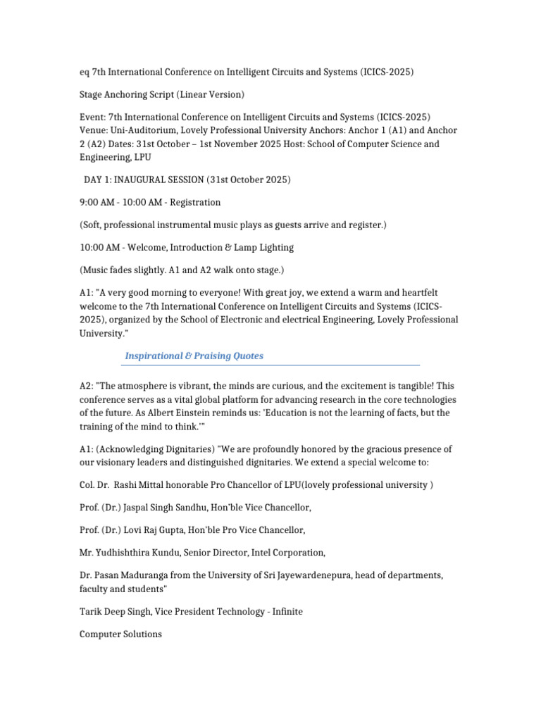 ICICS-2025 Conference Anchoring Script | PDF | Internet Of Things ...