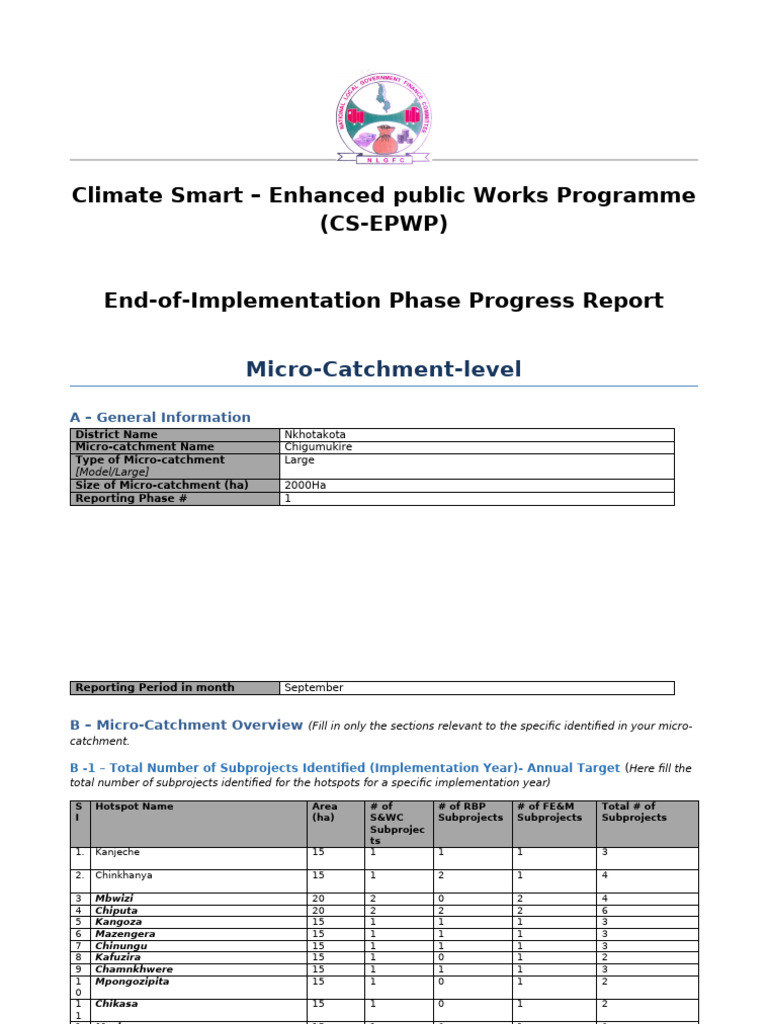 Nkhotakota Climate Smart EPWP Report | PDF | Botany | Landscape
