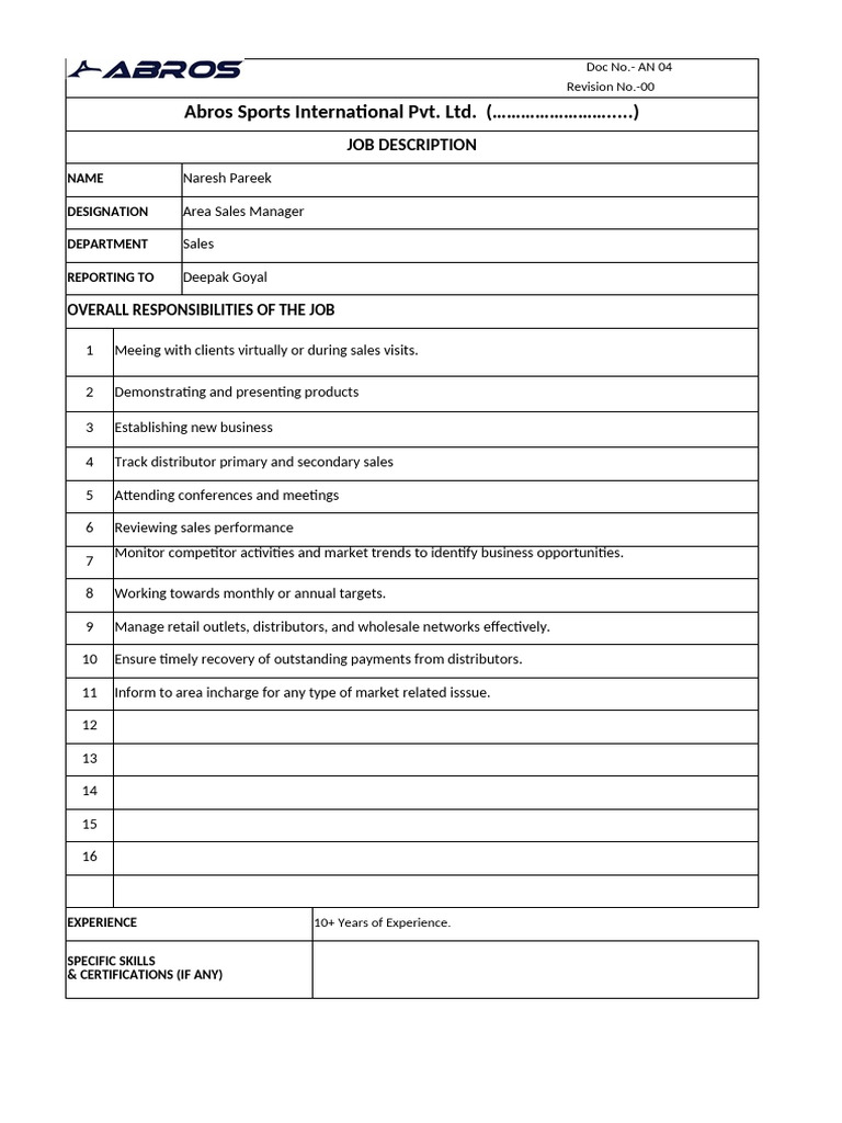 JD Format Naresh Pareek | PDF | Business