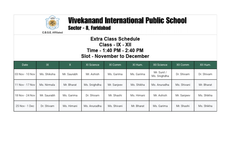 Extra Class Schedule - Google Sheets | PDF