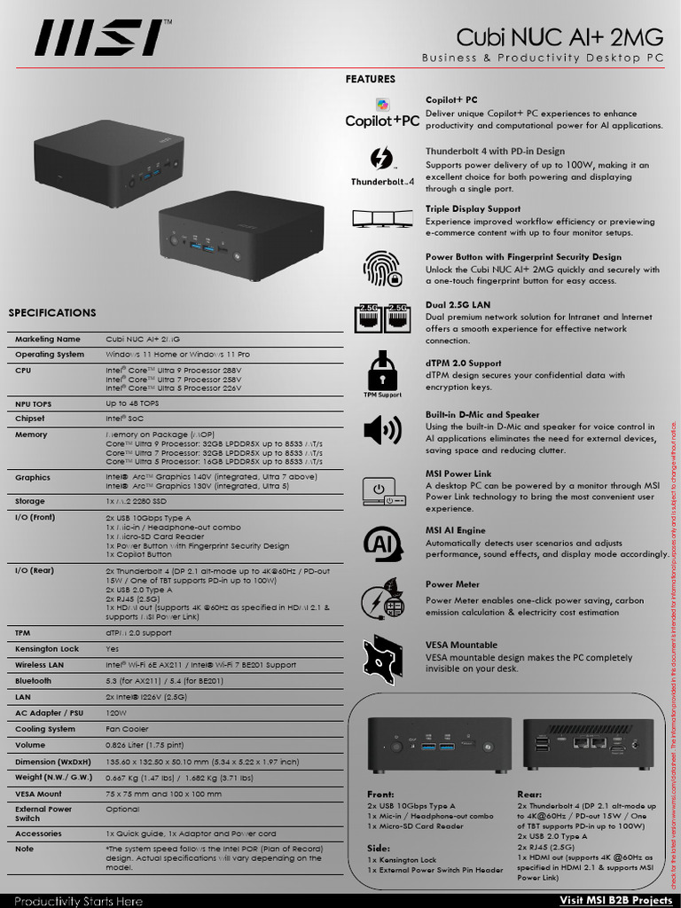 Cubi NUC AI+ 2MG Datasheet v1 | PDF | Central Processing Unit ...