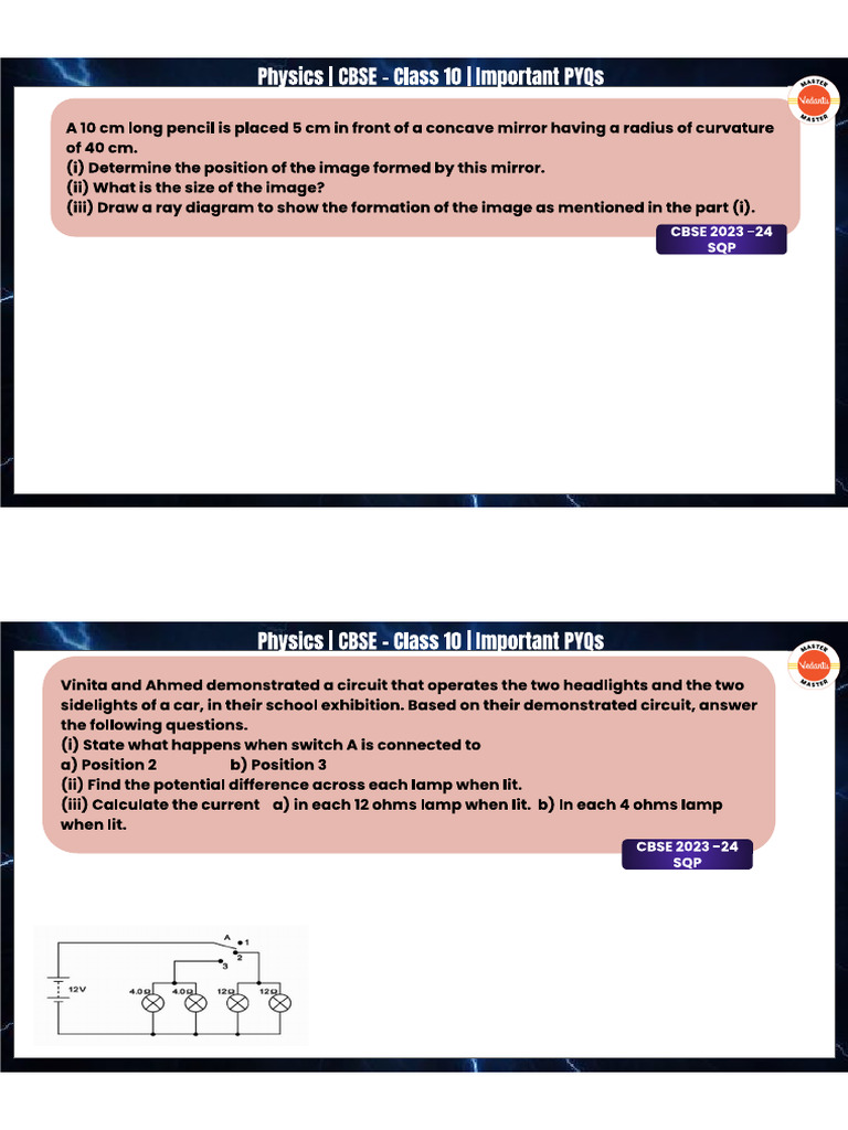 Physics Numericals Class 10 | PDF