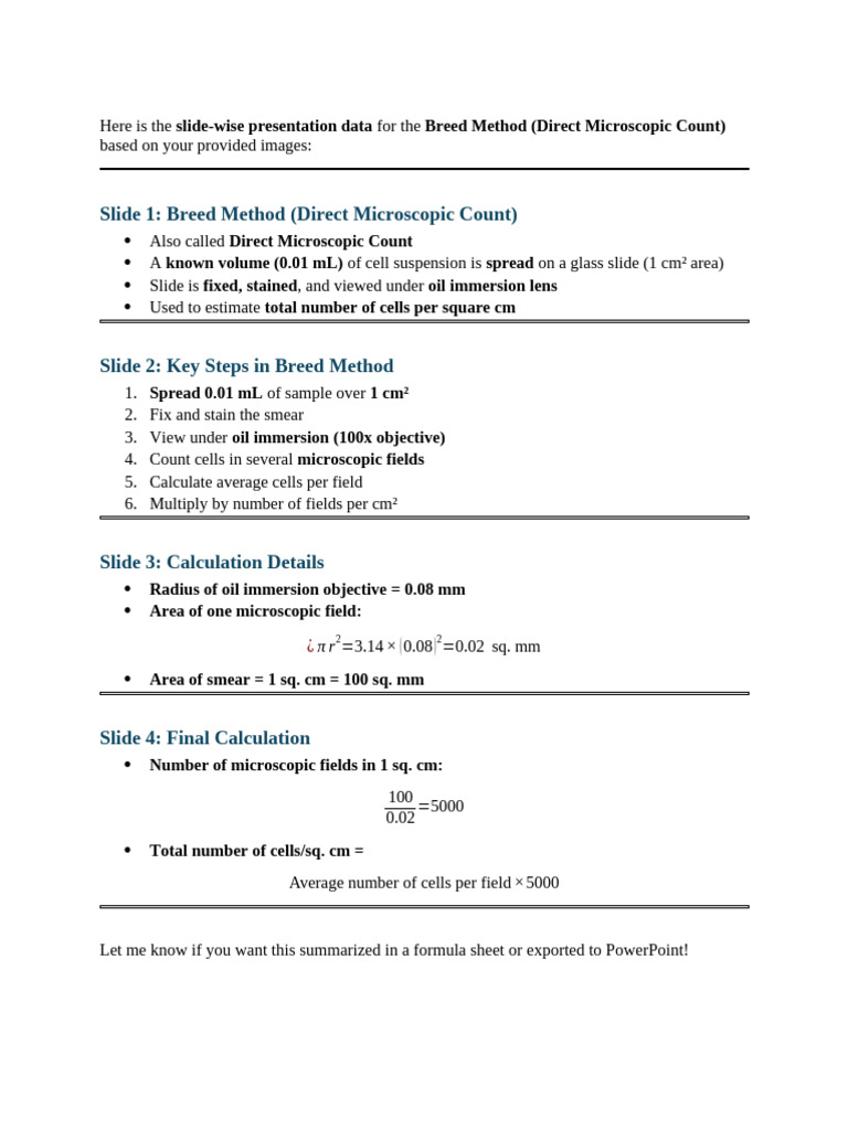 Breed Method for Bacterial Counting | PDF