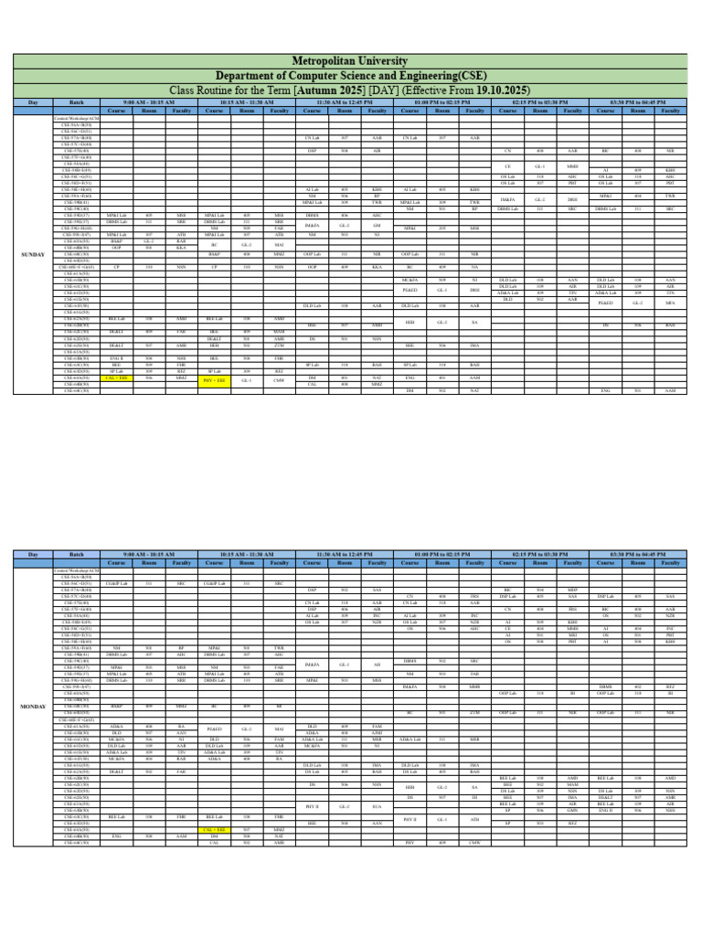 Curated visual reference: Gallery Detail: Updated 3 0 Class Routine Cse Day Autumn2025 Ef 19