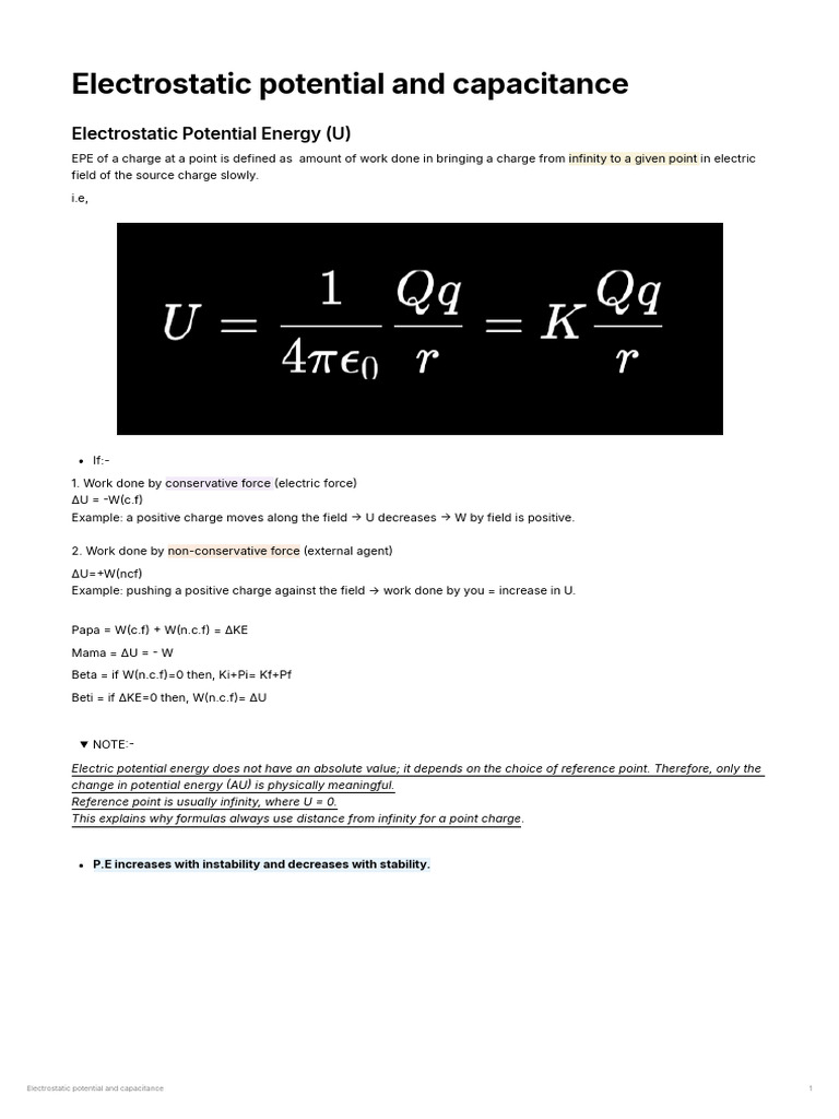 Electrostatic Potential and Capacitance | PDF | Capacitance | Capacitor