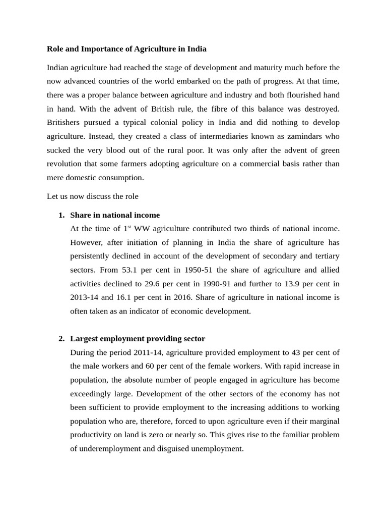 Importance of Agriculture in India | PDF | Labour Economics | Agriculture