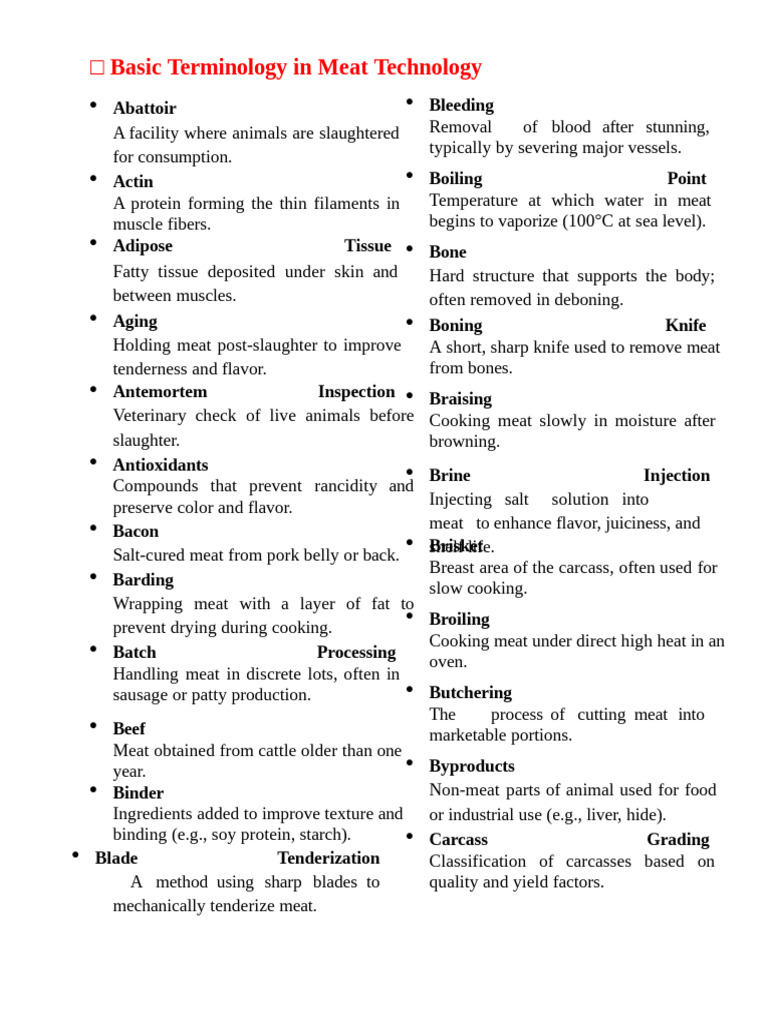 Meat Processing Terminology Guide | PDF | Meat | Beef