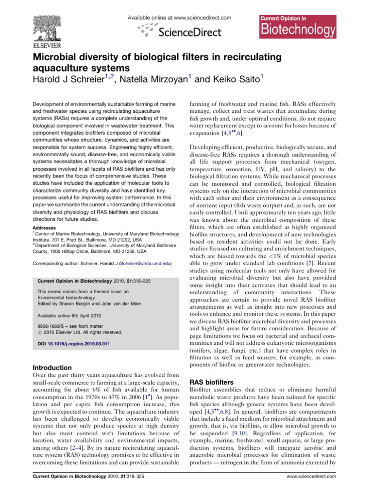 Microbial Diversity in RAS Biofilters | PDF | Environmental Science ...