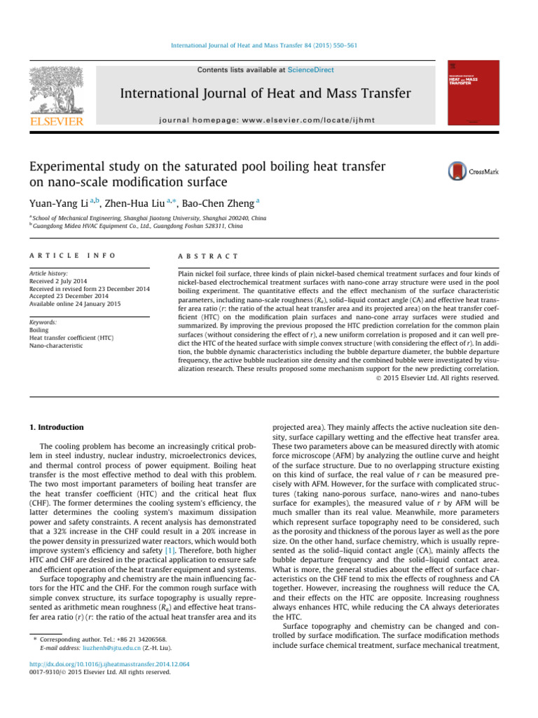 Experimental Study On The Saturated Pool Boiling Heat Transfer On Nano ...