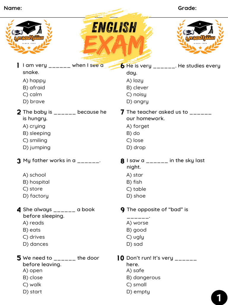 English Vocabulary and Comprehension Test | PDF