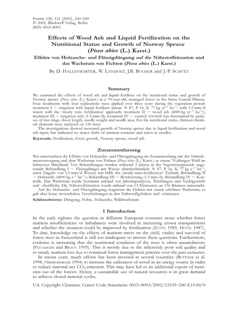 Wood Ash and Fertilization Effects on Spruce Growth | PDF | Analysis Of ...