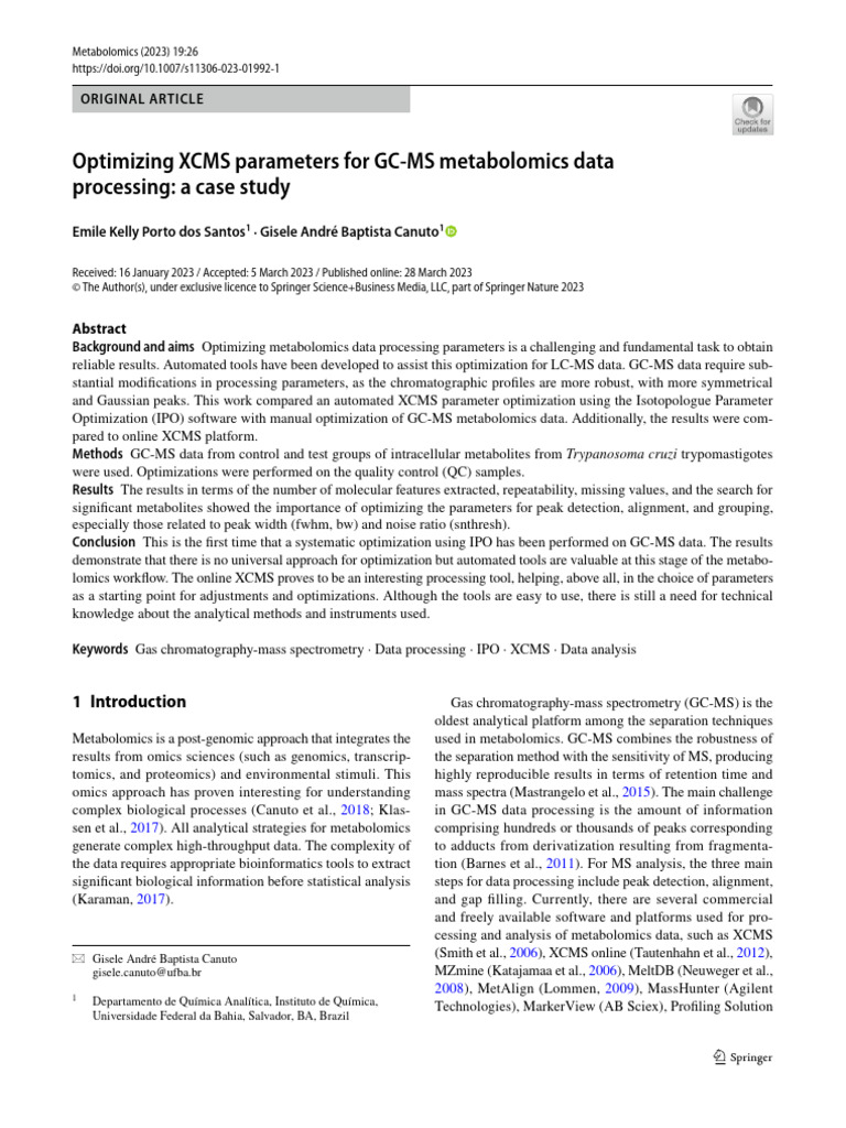 Optimizing GC-MS Data with XCMS | PDF | Metabolomics | Gas ...