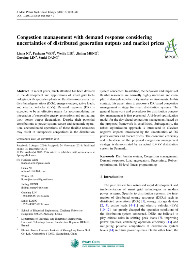 Congestion Management With Demand Response Considering Uncertainties of ...